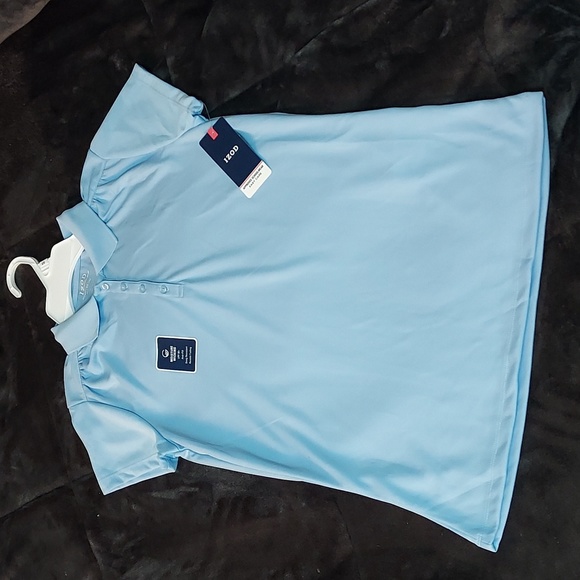 Girls Izod School Uniform Short Sleeve Polo Shirt - Light Blue - Picture 1 of 7